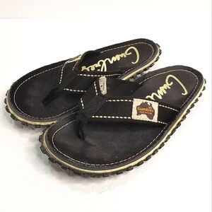 Gumbies Womens Brown Canvas Islander Flip Flops- Unisex Womens 6 Mens 5